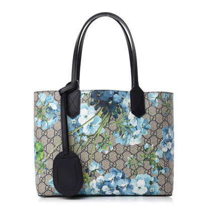 Gucci GG Supreme Monogram Blooms Small Reversible Tote Beige Blue Navy 1 of 16