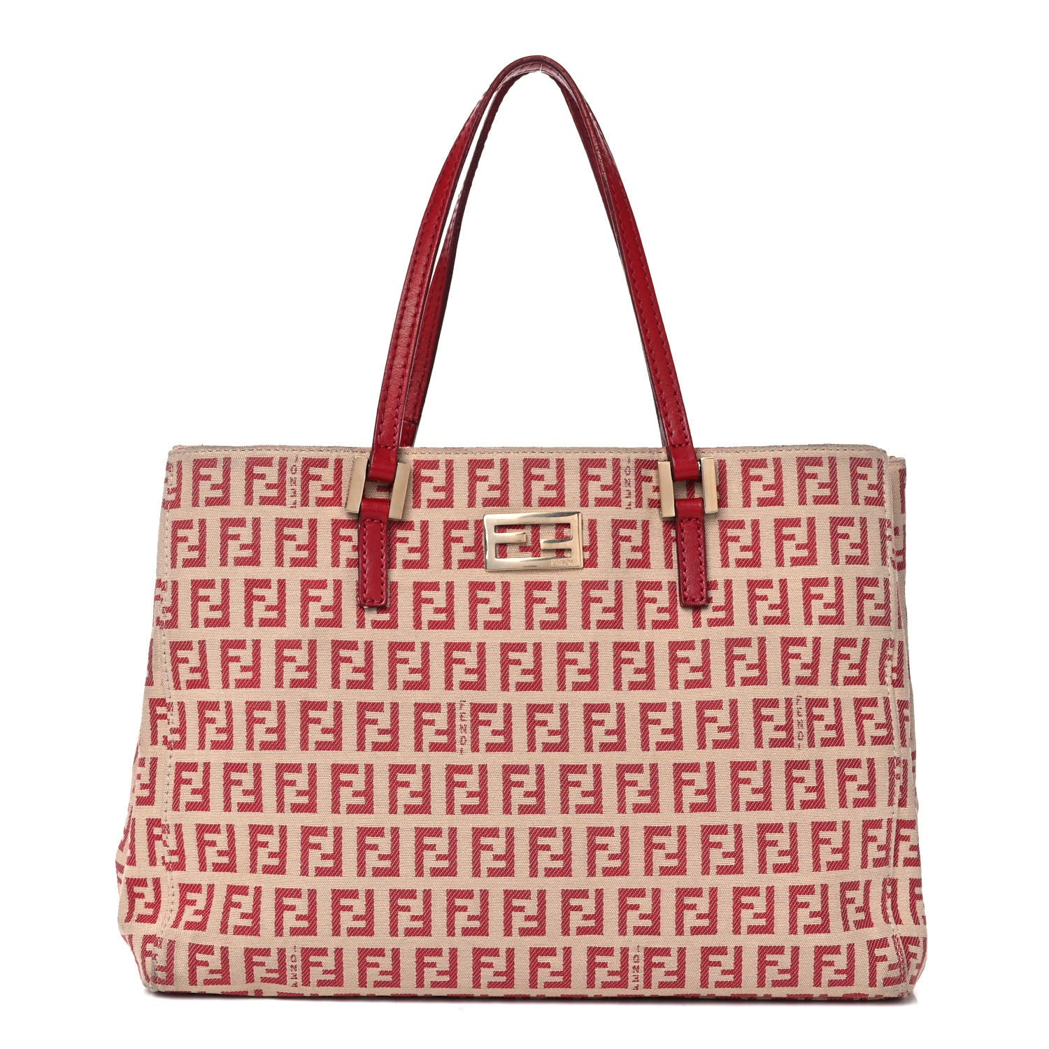 Fendi Zucchino Vitello Tote Beige Red 1 of 20