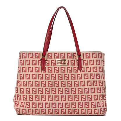 Fendi Zucchino Vitello Tote Beige Red 1 of 20