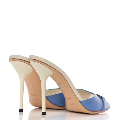 Gucci Malaga Kid Horsebit High Heel Slide Sandals 37.5 Light Splash 4 of 10