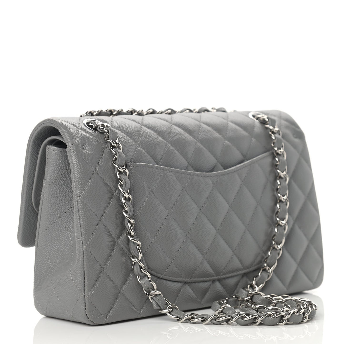Caviar Quilted Medium Double Flap Grey