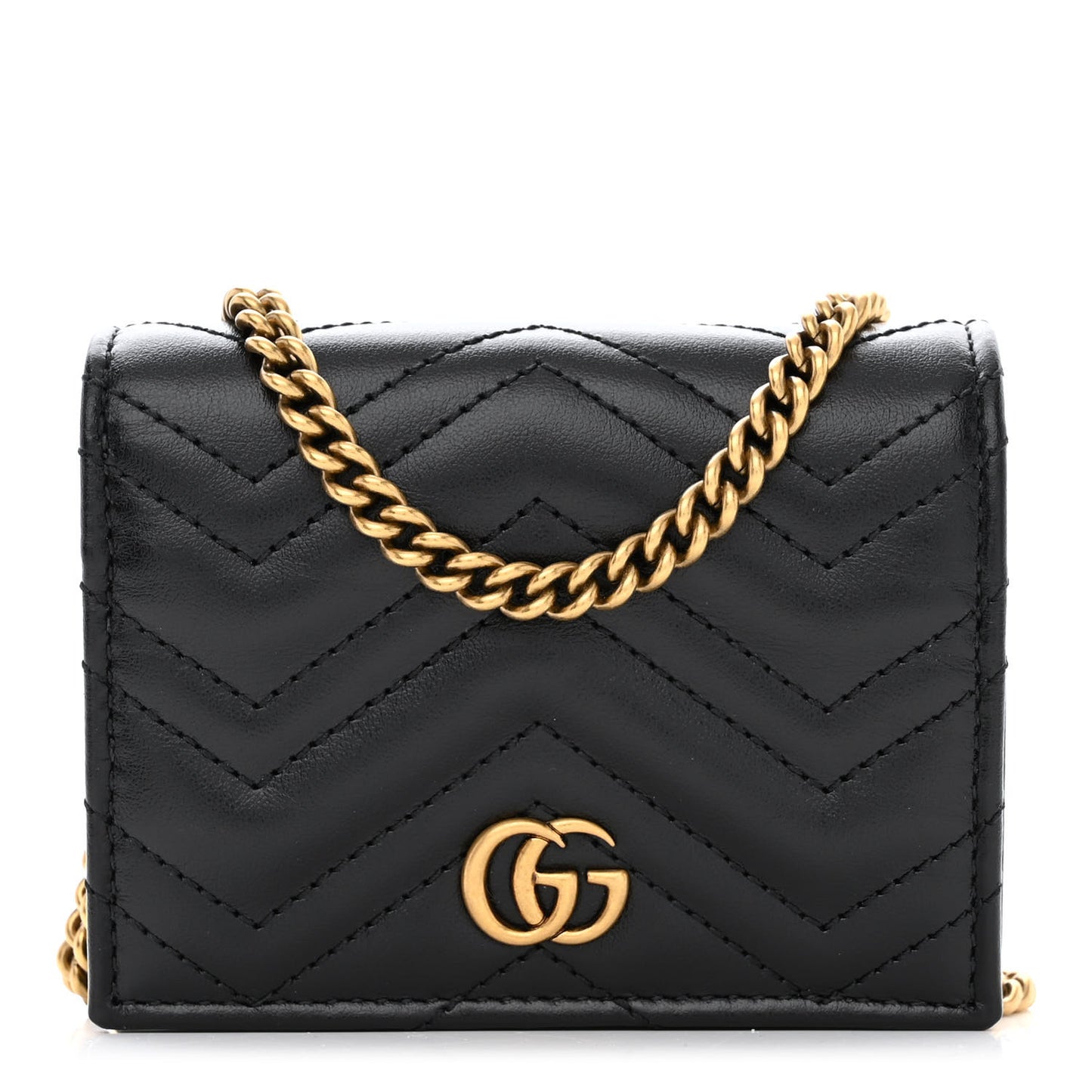 Calfskin Matelasse GG Marmont Mini Wallet On Chain Black