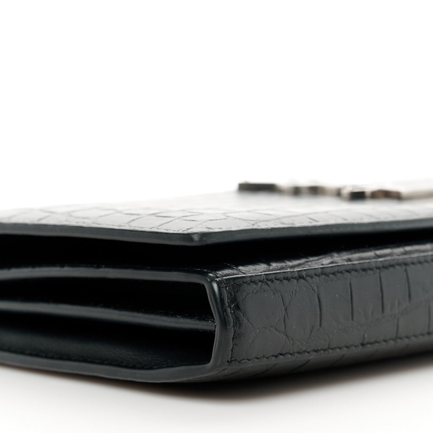 Crocodile Embossed Calfskin Monogram Chain Wallet Black