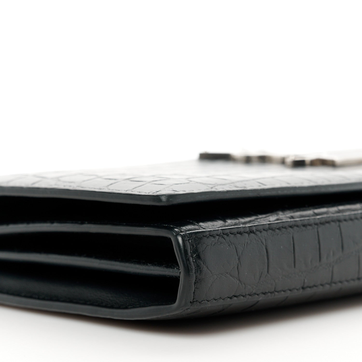 Saint Laurent Crocodile Embossed Calfskin Monogram Chain Wallet Black 8 of 9