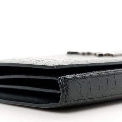 Saint Laurent Crocodile Embossed Calfskin Monogram Chain Wallet Black 8 of 9