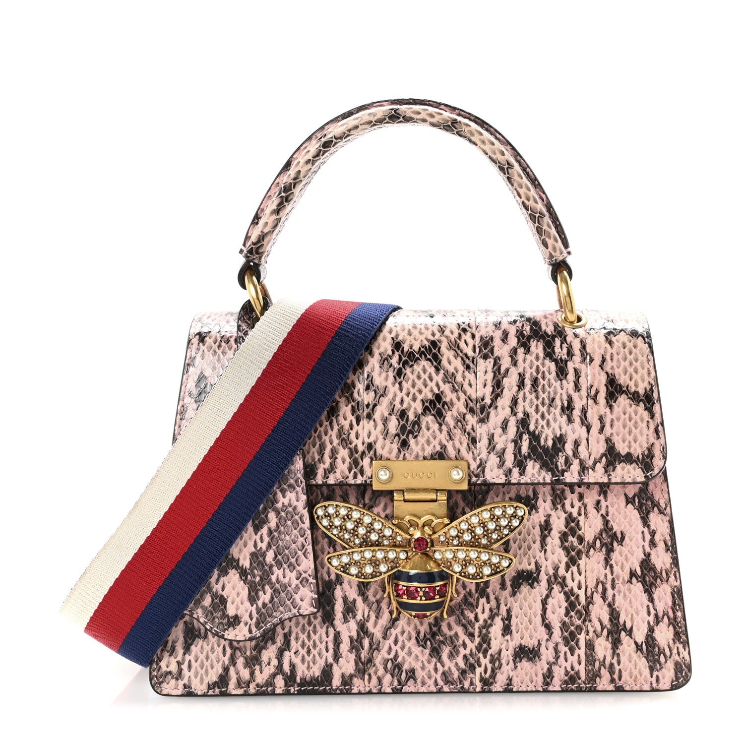 Gucci Snakeskin Sylvie Web Small Queen Margaret Top Handle Bag Pink 1 of 10