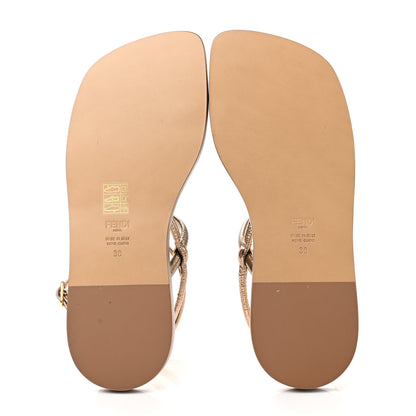 Fendi Metallic Nappa Fendi O'Lock Gladiator Flat Sandals 38 Argento Stagno Champagne 5 of 8