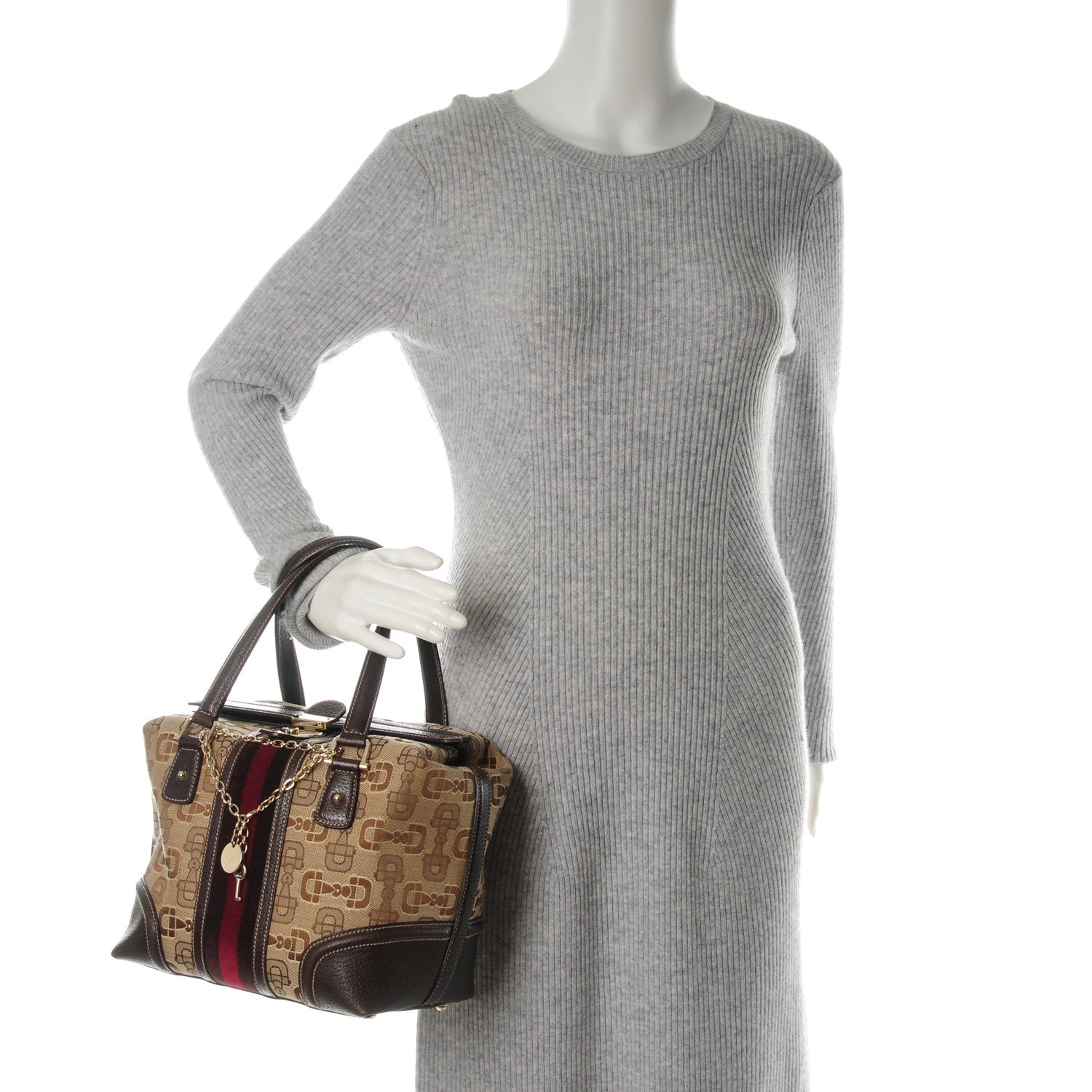 Gucci Horsebit Canvas Treasure Boston Tote Dark Brown 2 of 6