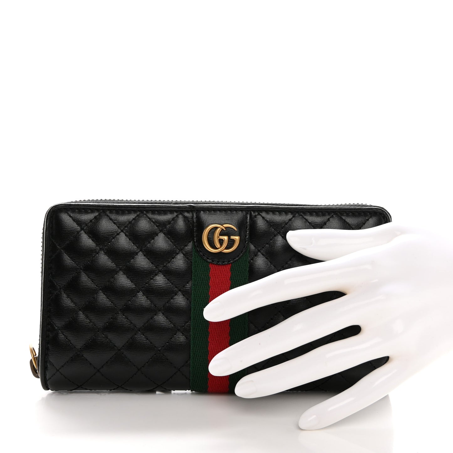 Calfskin Web Trapuntata GG Zip Around Wallet Black