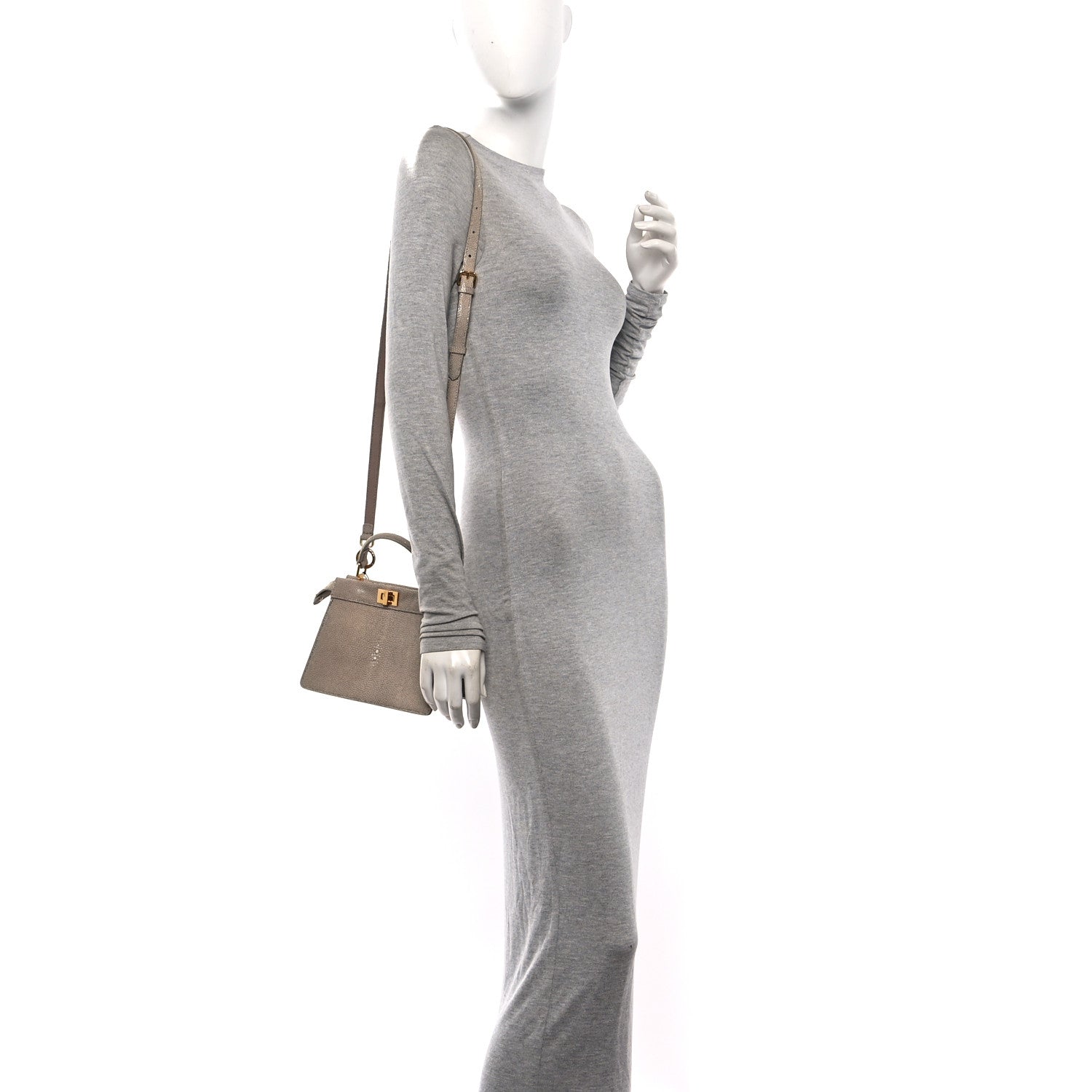 Fendi Stingray Shiny Nappa Petite Peekaboo I SEE U Satchel Tortora 2 of 9