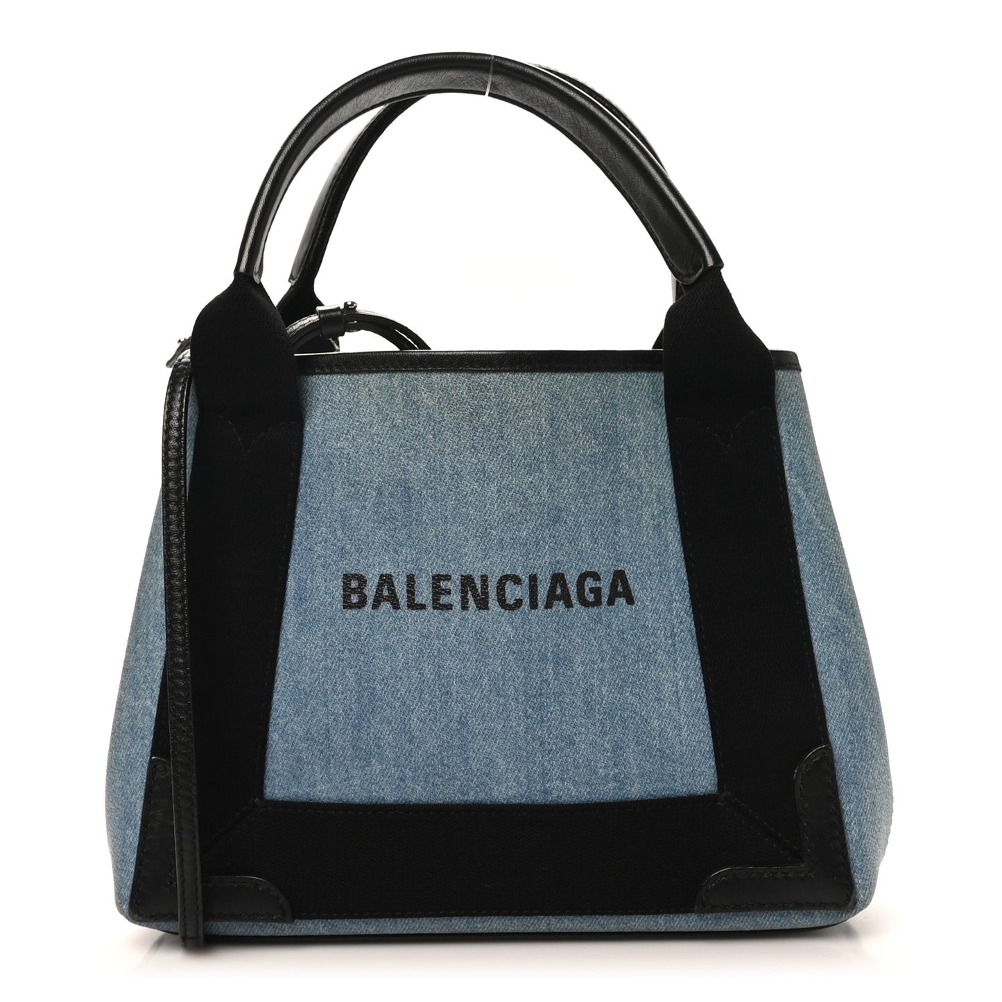 Denim  Fabric Satin Calfskin Navy Cabas XS Blue Black