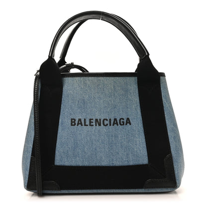 Balenciaga Denim  Fabric Satin Calfskin Navy Cabas XS Blue Black 1 of 11