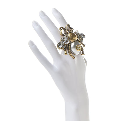Gucci Crystal Pearl Enamel Bee Multifinger Ring M 2 of 5