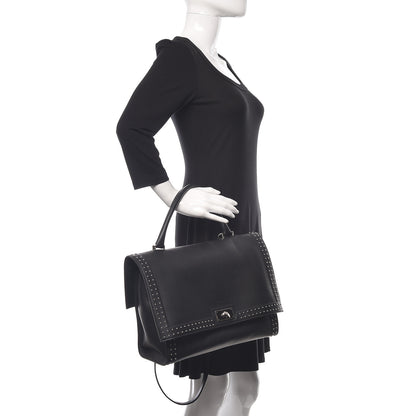 Givenchy Grained Calfskin Studded Medium Shark Lock Satchel Black 2 of 15