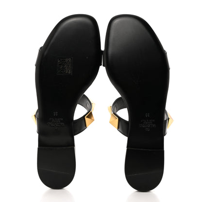 Valentino Garavani Calfskin Roman Stud Flat Slide Sandals 38 Black 5 of 9