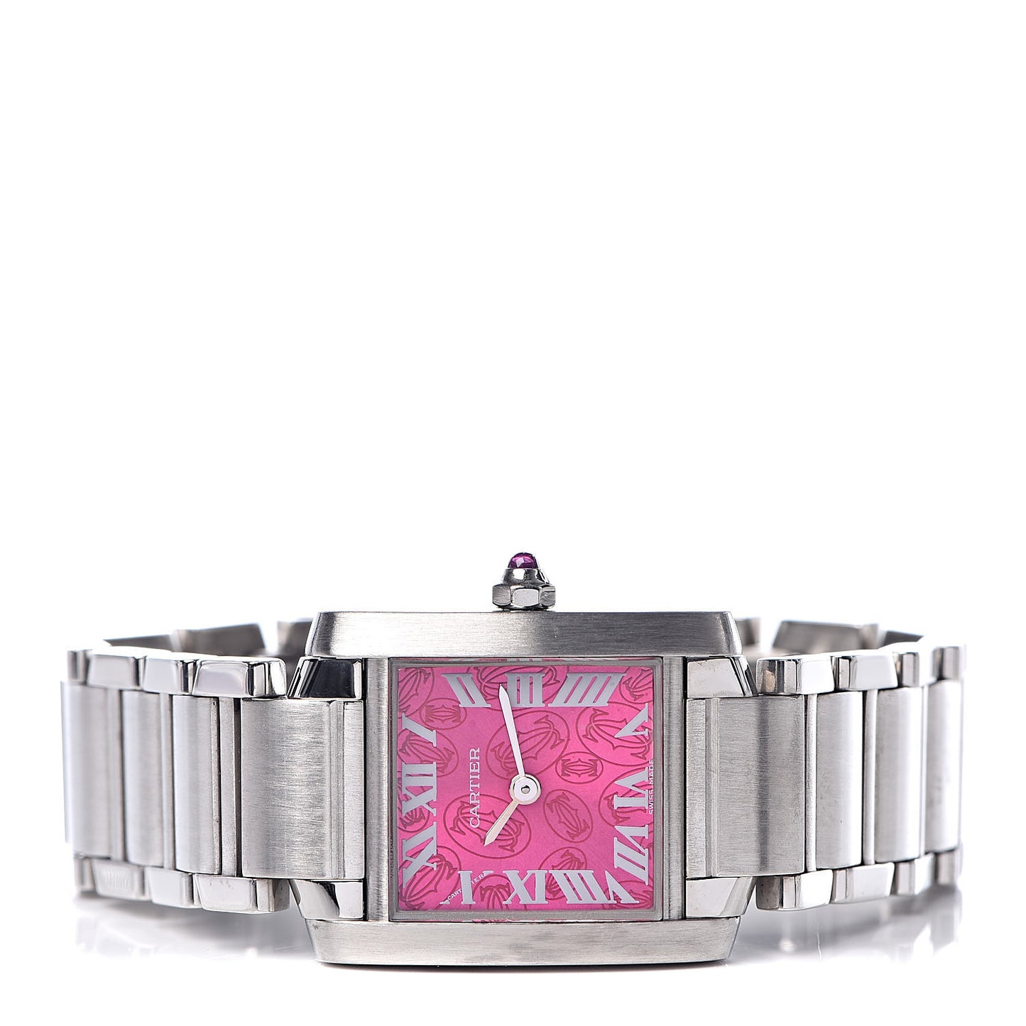 Stainless Steel 20mm Tank Francaise Quartz Watch Raspberry