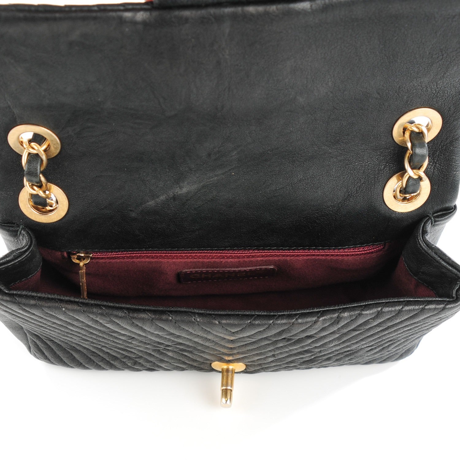 Chanel Wrinkled Lambskin Chevron Quilted Small Flap Black 7 of 9
