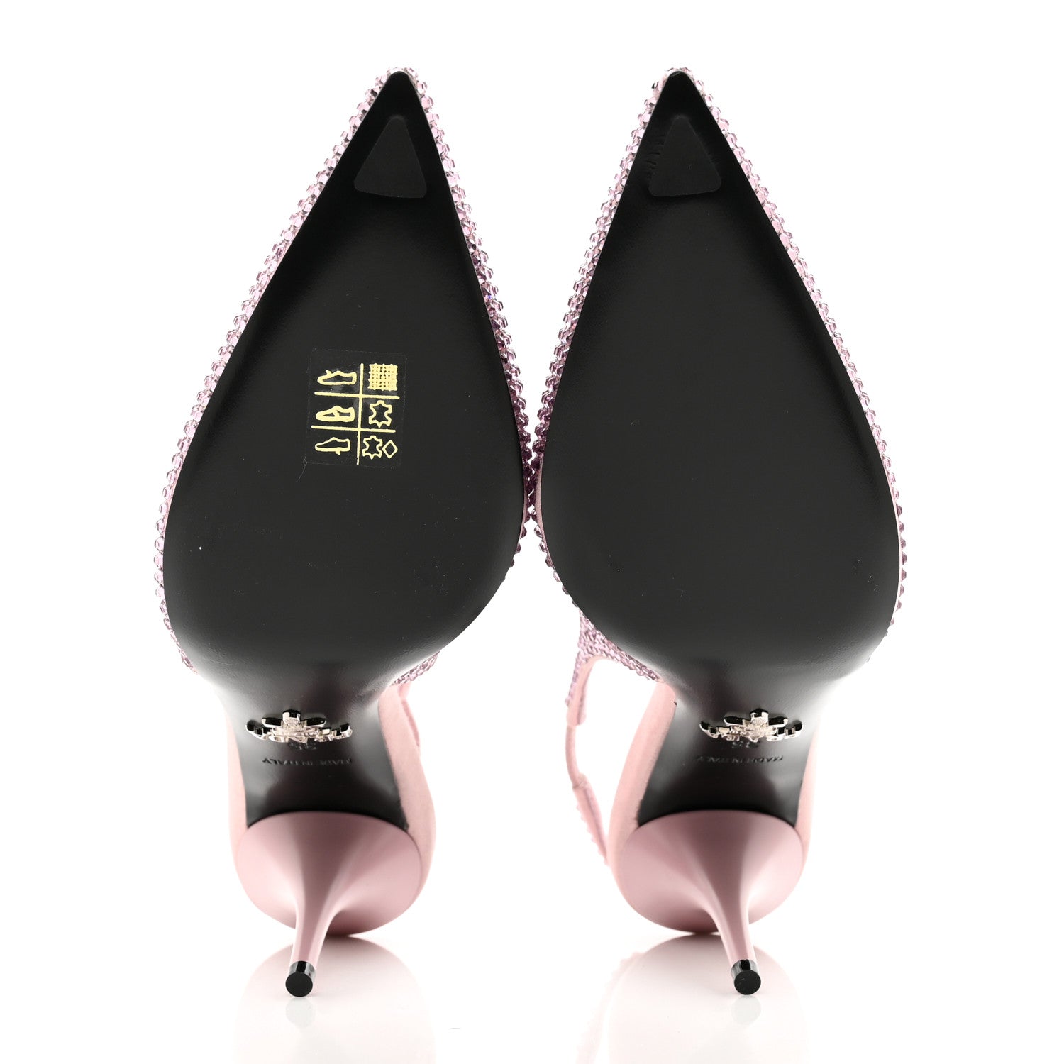 Prada Satin Crystal Triangle Logo 85mm Slingback Pumps 35 Alabastro 5 of 8