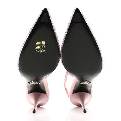 Prada Satin Crystal Triangle Logo 85mm Slingback Pumps 35 Alabastro 5 of 8