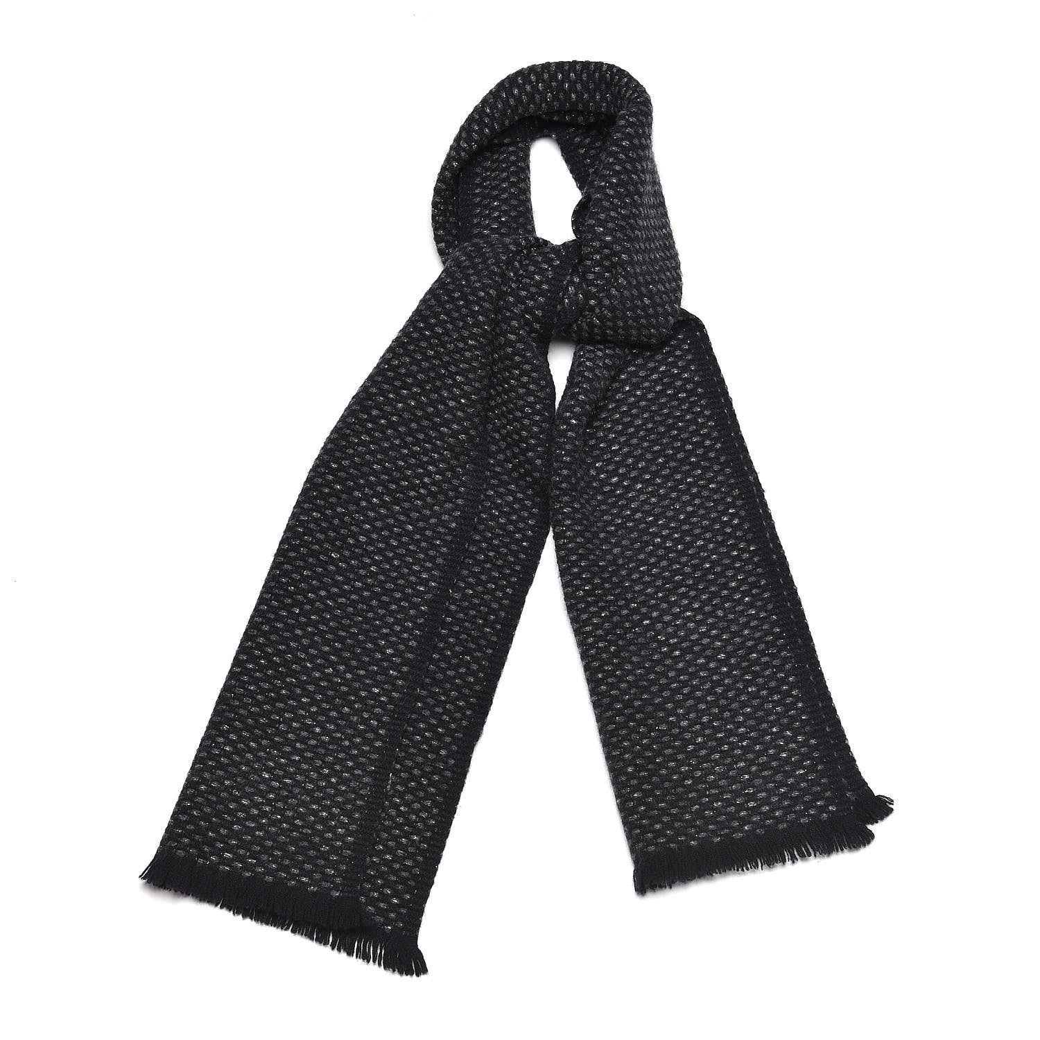 Chanel Cashmere CC Woven Scarf Black Grey 1 of 4