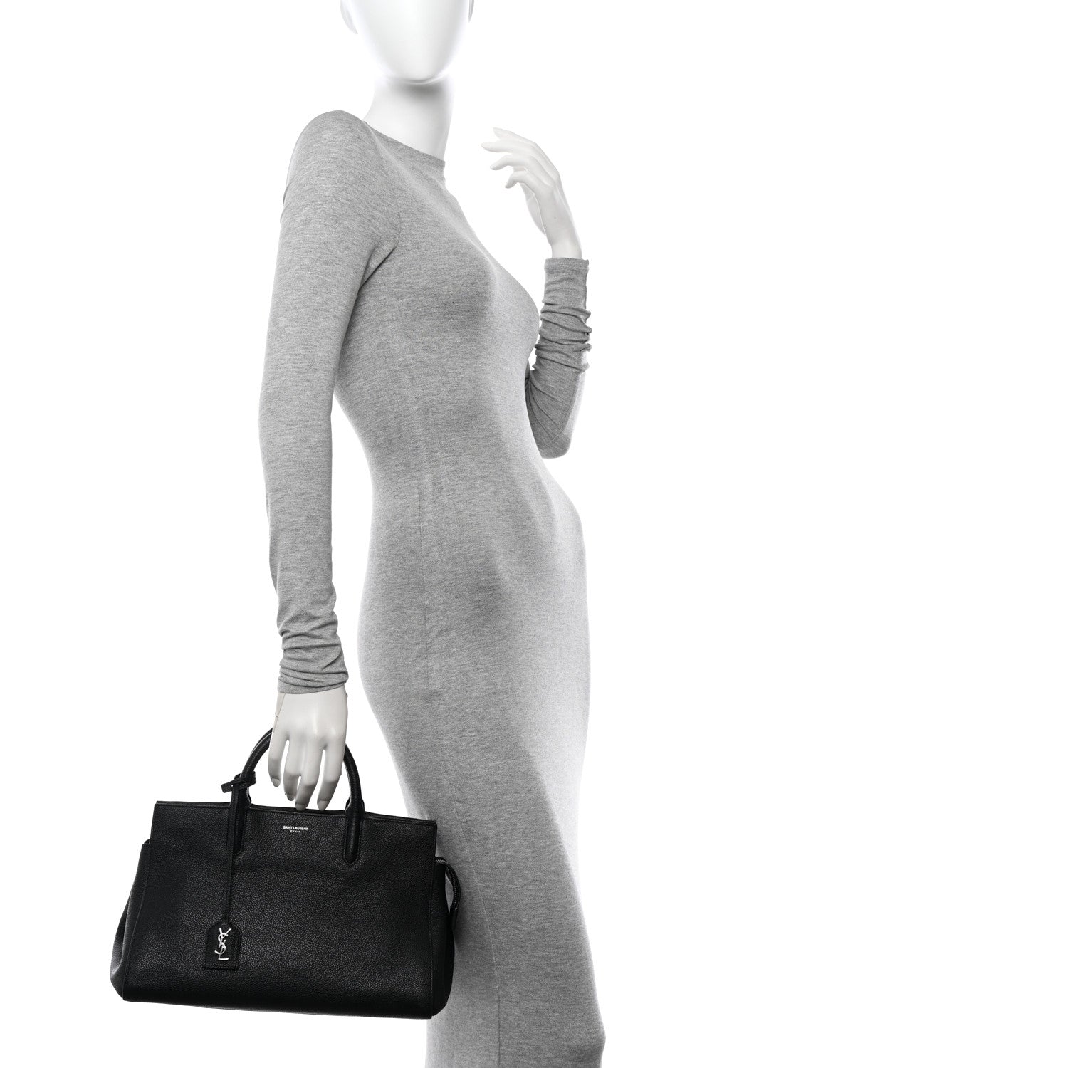 Saint Laurent Grained Calfskin Small Cabas Rive Gauche Black 2 of 22