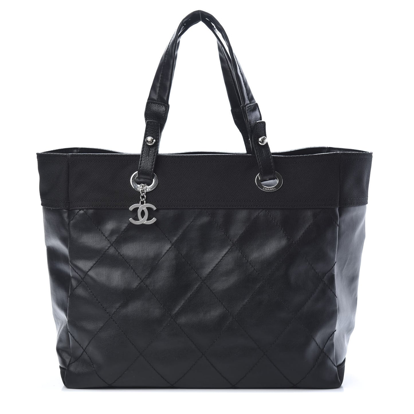 Coated Canvas Quilted Large Paris Biarritz Tote Black