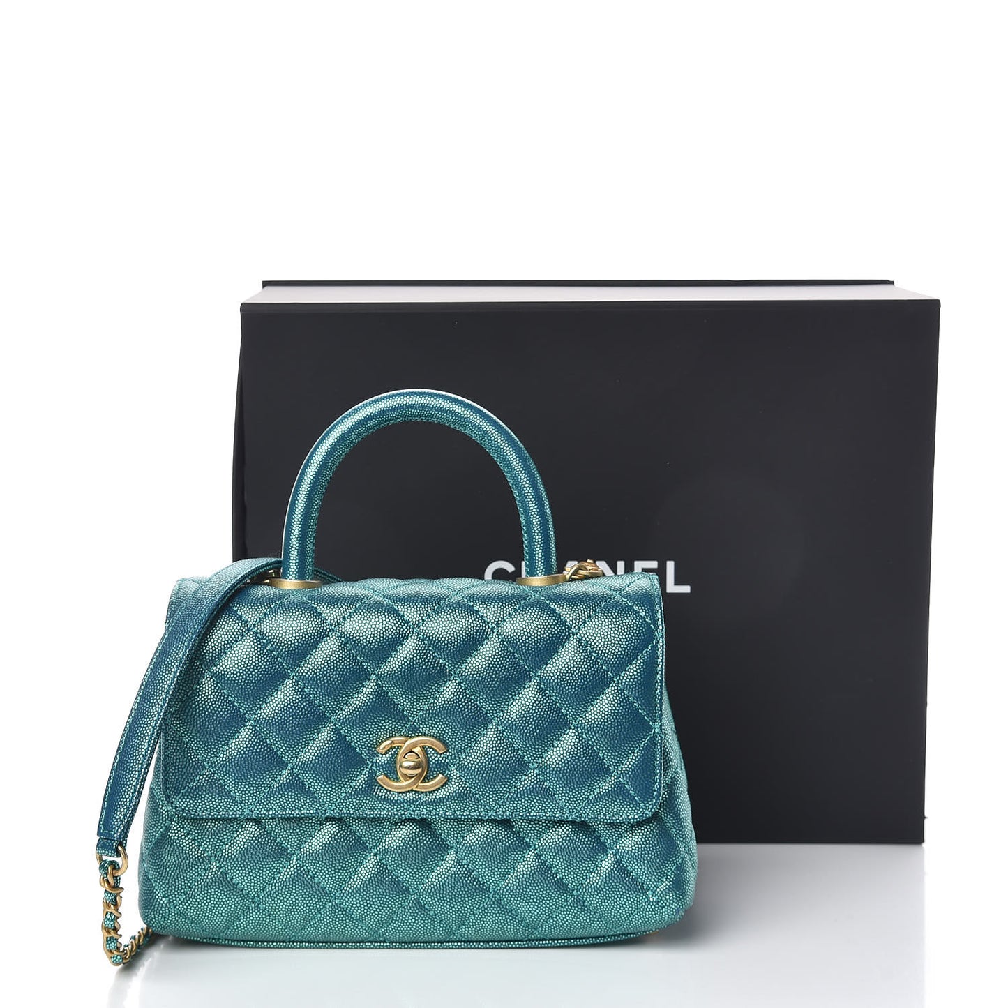 Metallic Caviar Quilted Mini Coco Handle Flap Blue