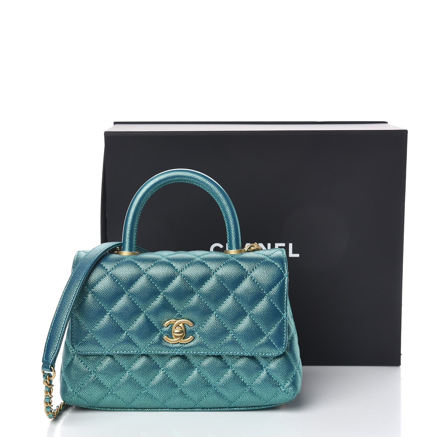 Chanel Metallic Caviar Quilted Mini Coco Handle Flap Blue 11 of 11