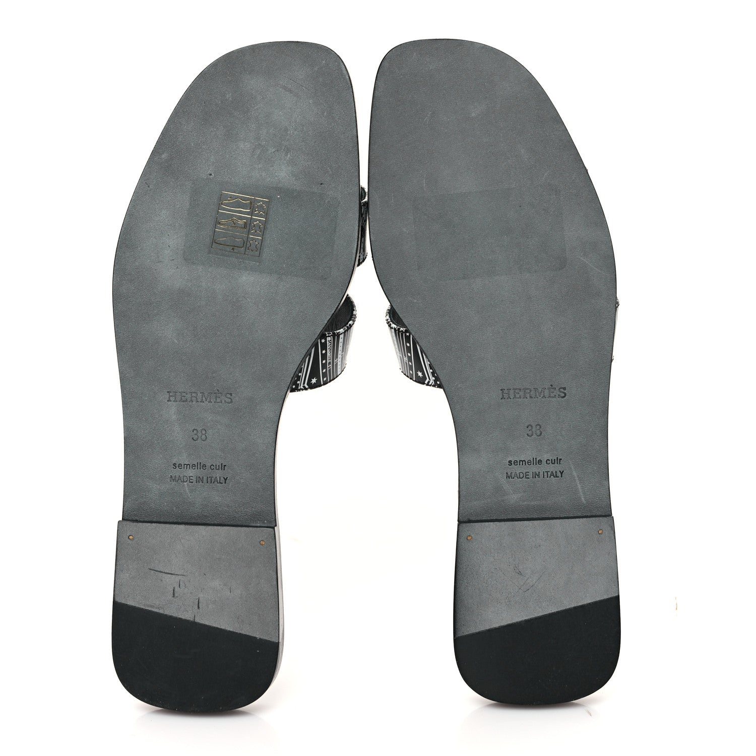 Hermes Calfskin Astrologie Bandana Oran Sandals 38 Black White 5 of 9