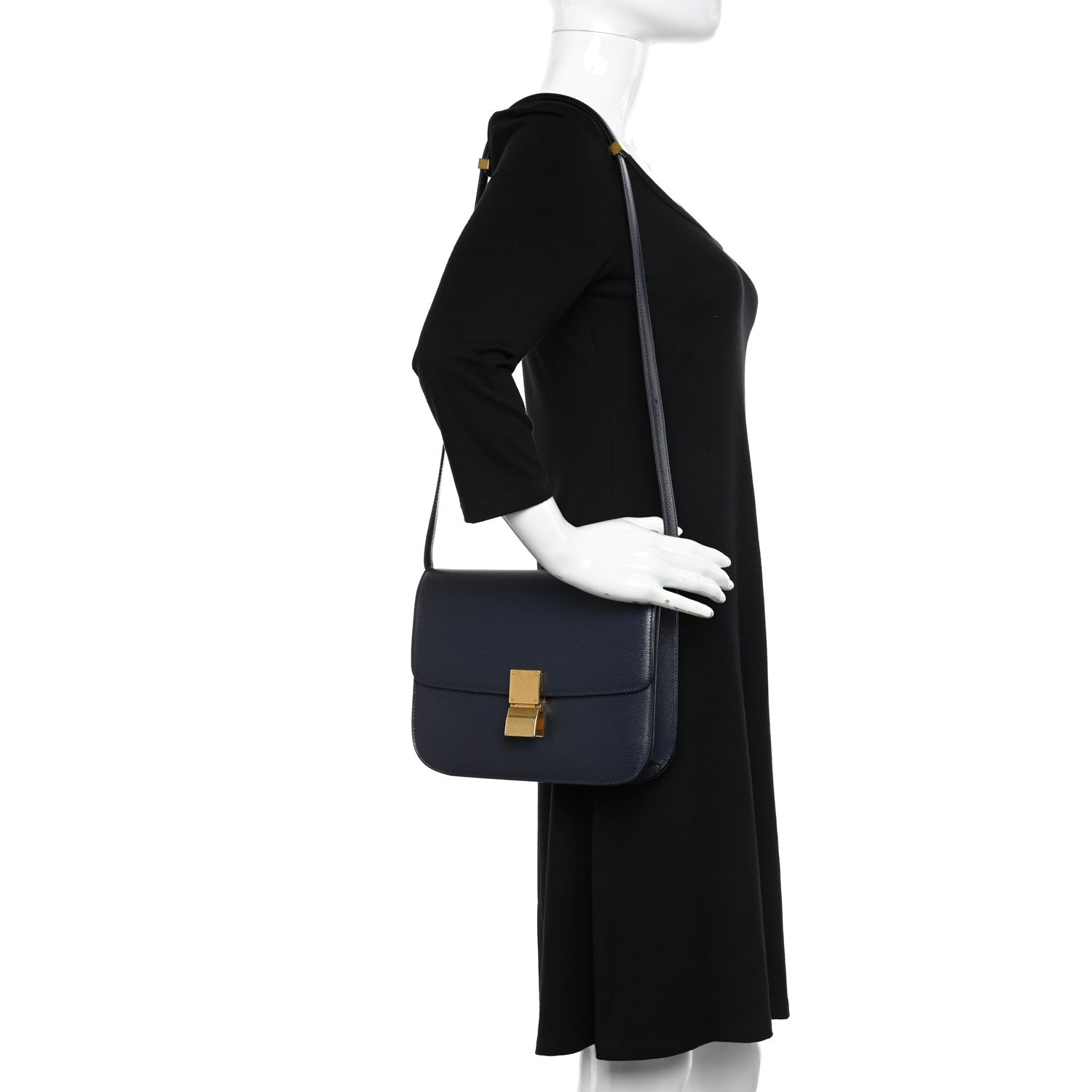 Celine Liege Calfskin Medium Classic Box Flap Bag Dark Blue 2 of 14