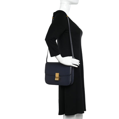 Celine Liege Calfskin Medium Classic Box Flap Bag Dark Blue 2 of 14