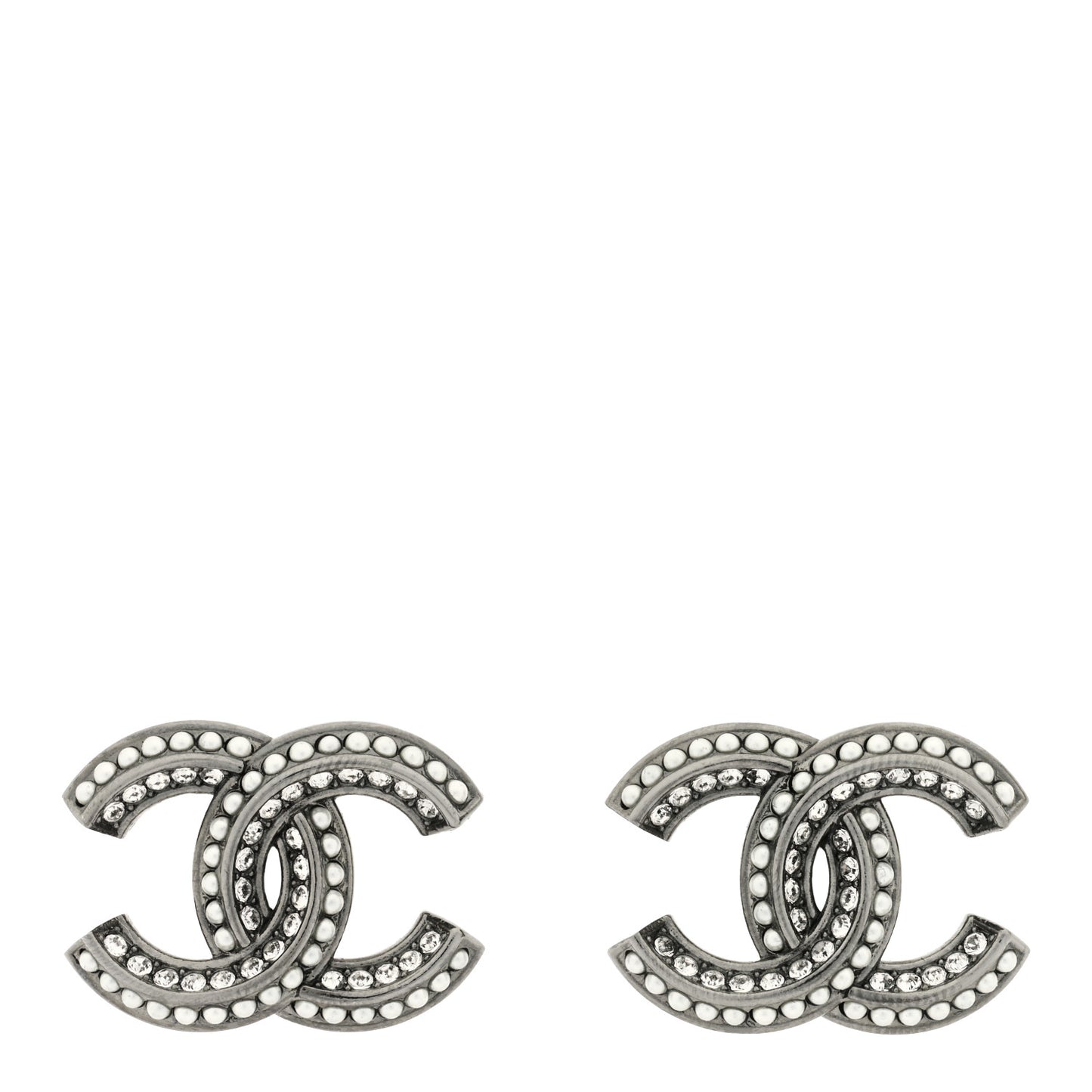 Crystal Pearl Chain Mania CC Earrings Ruthenium