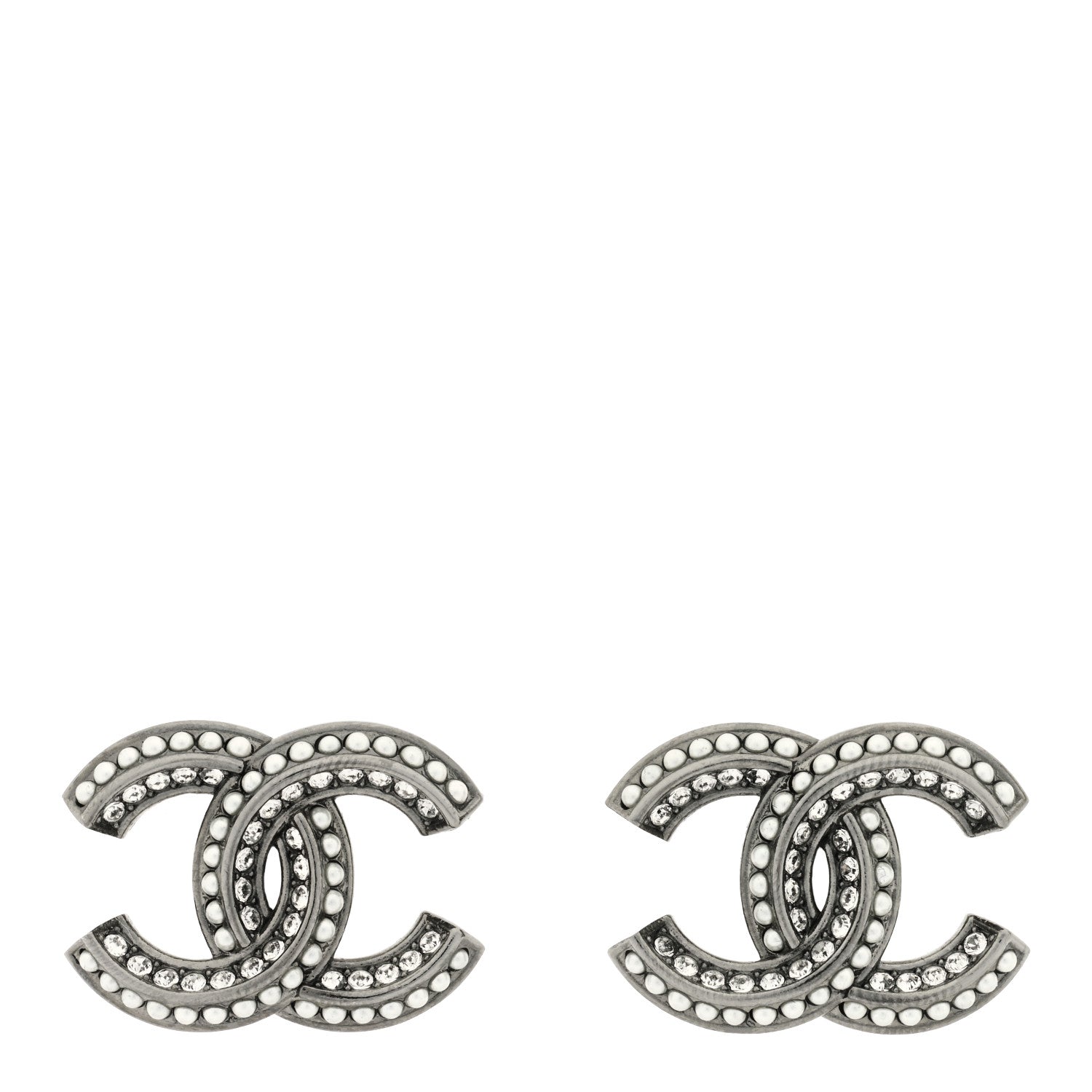 Chanel Crystal Pearl Chain Mania CC Earrings Ruthenium 1 of 4
