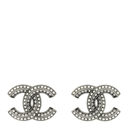 Chanel Crystal Pearl Chain Mania CC Earrings Ruthenium 1 of 4