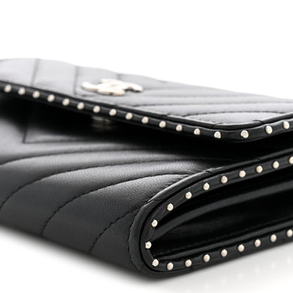 Chanel Lambskin Chevron Quilted Studded Wallet On Chain WOC Black 9 of 10