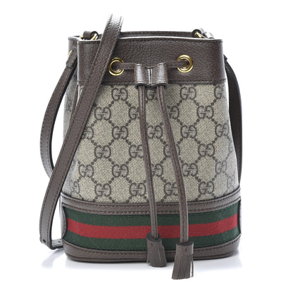 Gucci GG Supreme Monogram Web Mini Ophidia Bucket Bag Brown 1 of 9