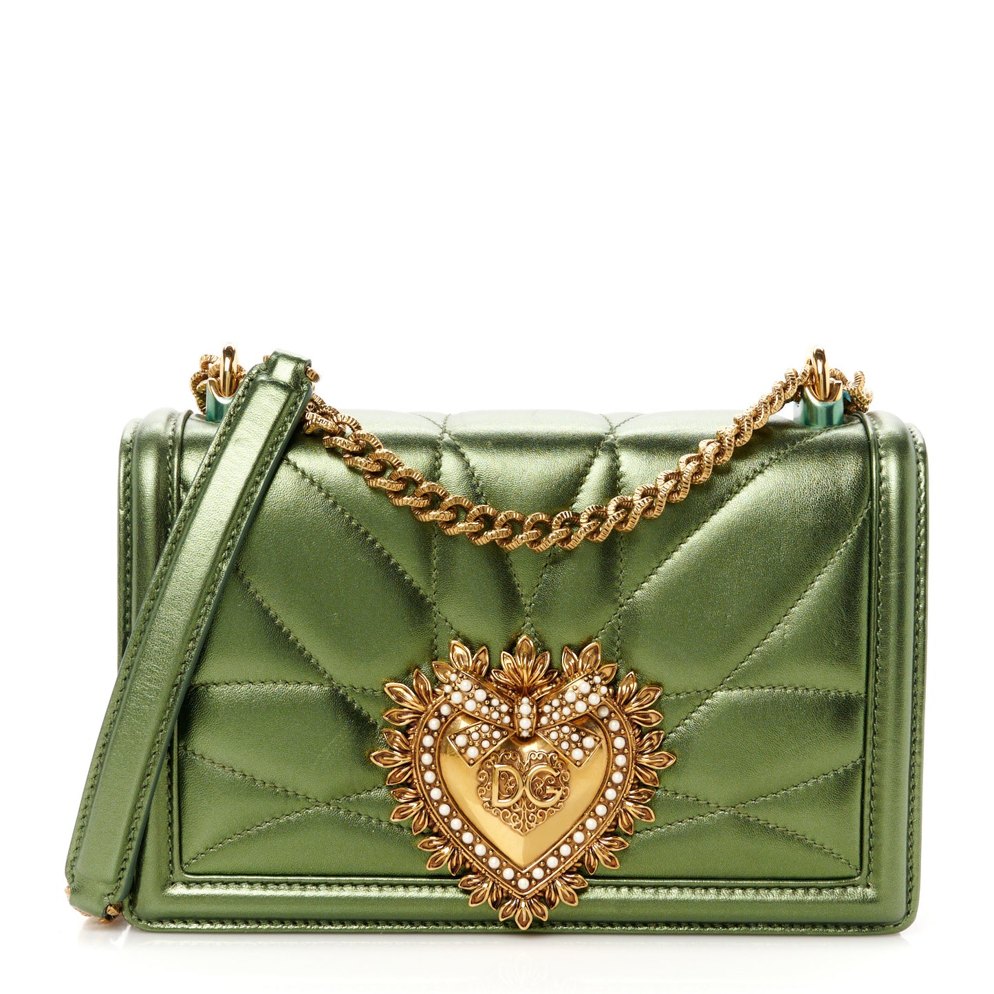 Metallic Calfskin Medium Devotion Crossbody Bag Green