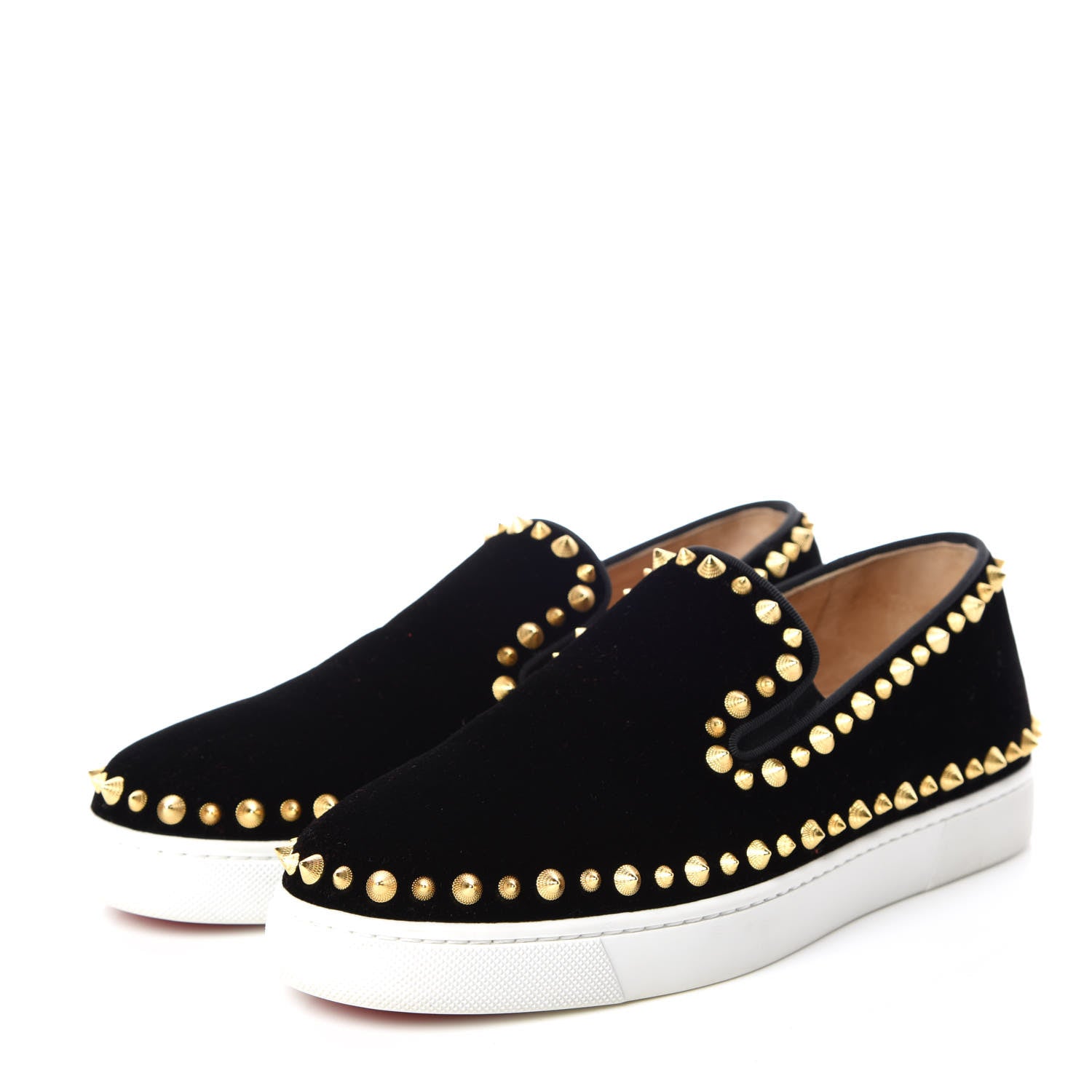 Christian Louboutin Velvet Womens Spikes Pik Boat Sneakers 38.5 Black 3 of 11