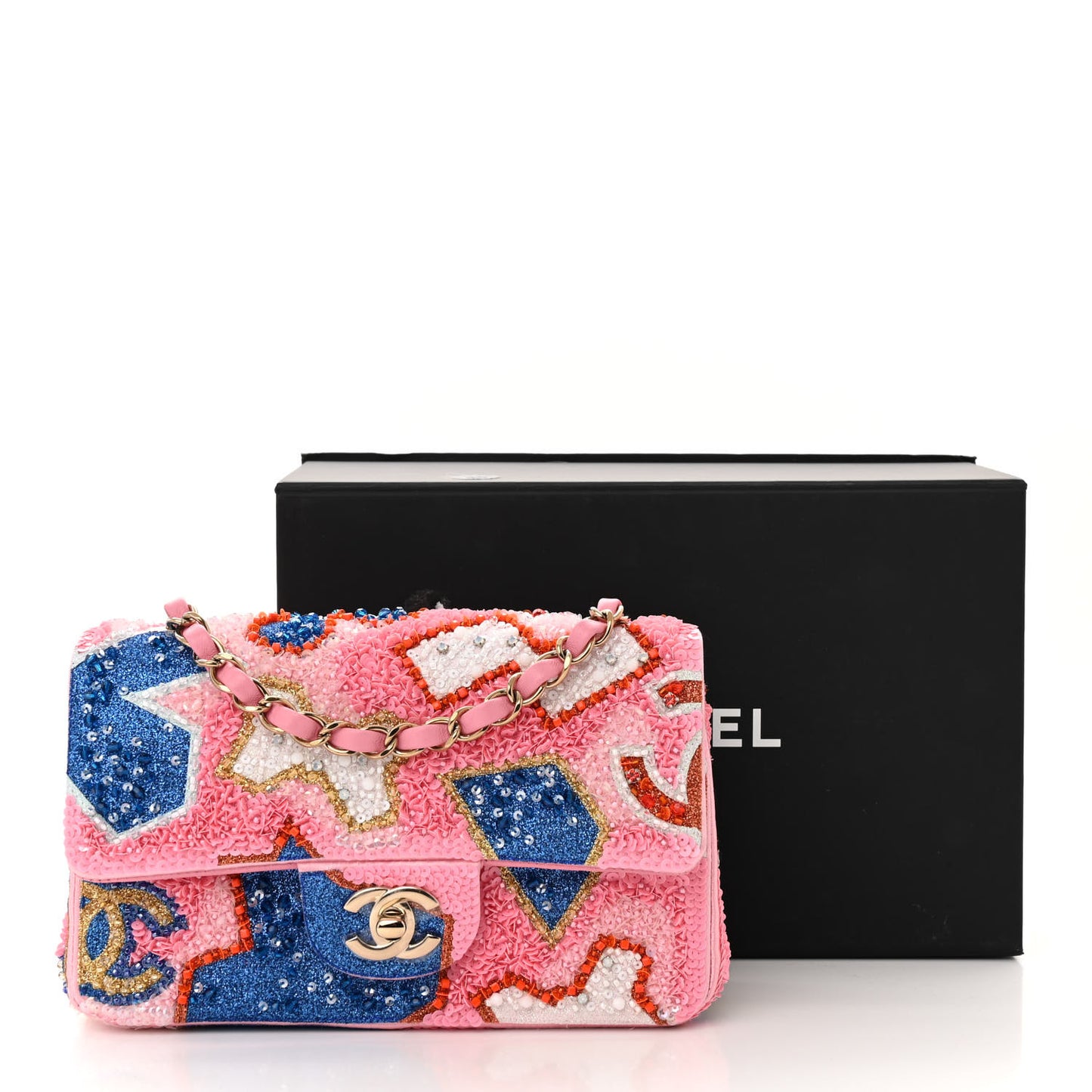 Satin Sequin Embellished Mini Rectangular Flap Pink White Blue Red