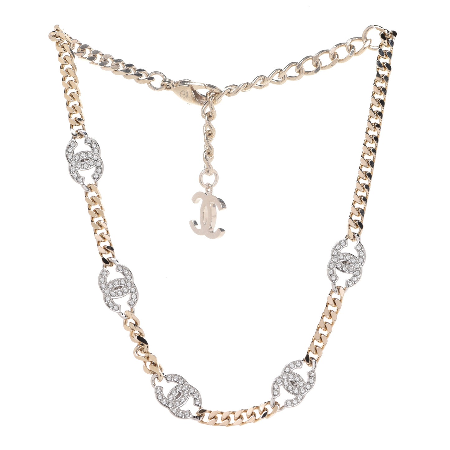 Crystal Chain CC Link Choker Gold Silver
