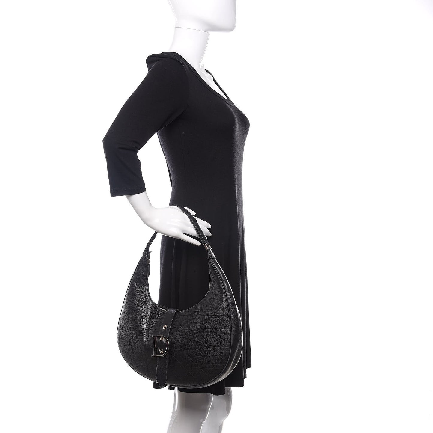 Grained Calfskin Cannage Hobo Black