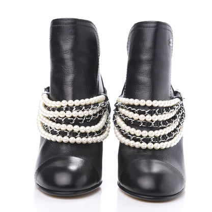 Chanel Calfskin Pearl Cap Toe Short Boots 40 Black 2 of 9