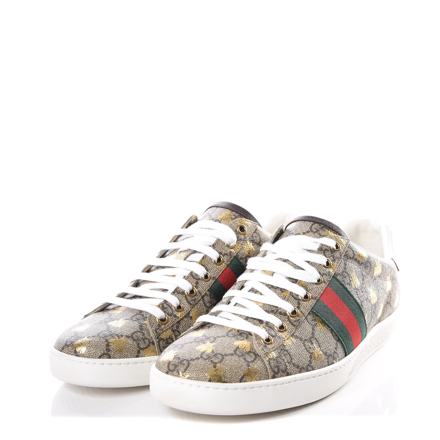 GG Supreme Monogram Bees Ayers Web Womens Ace Sneakers 40.5 Beige Oro Green Red