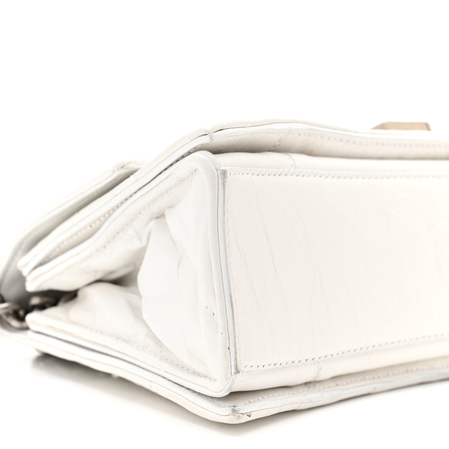 Crushed Calfskin Quilted Small Crush Chain Bag Optic White