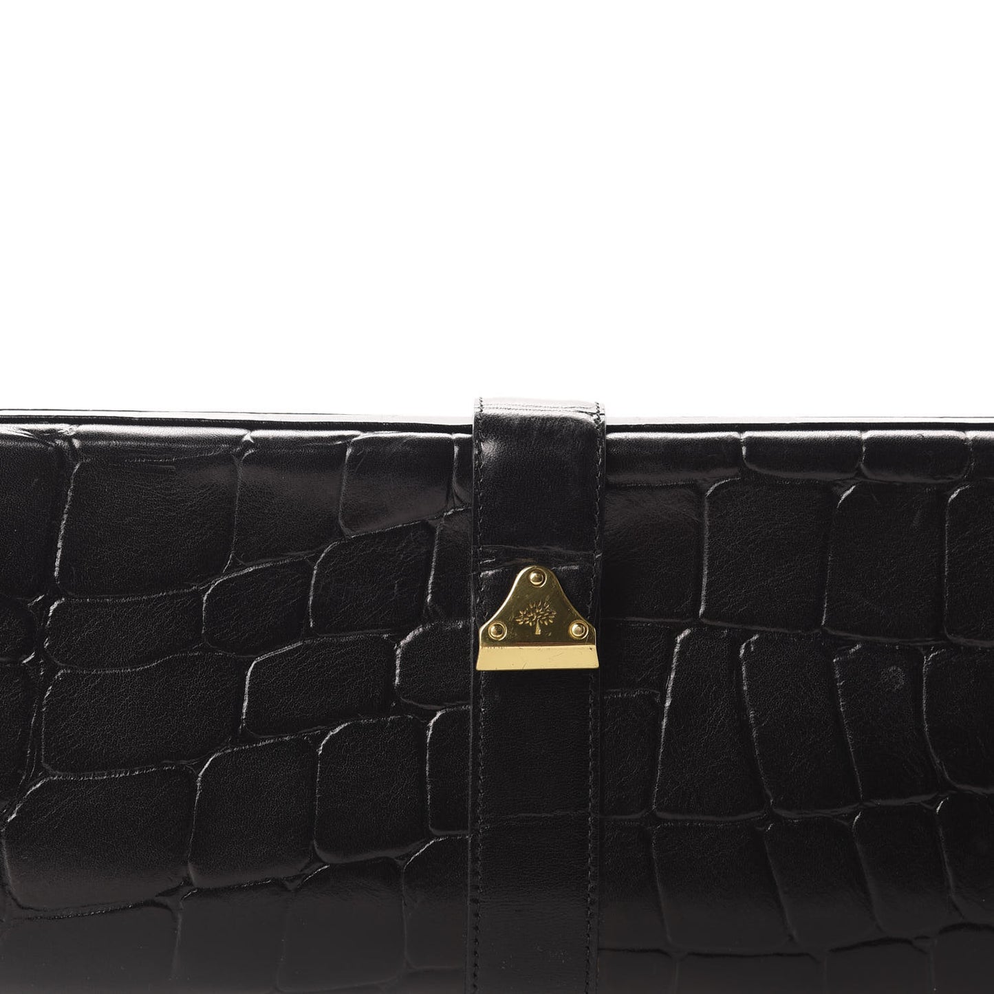 Crocodile Embossed Calfskin Frame Clutch Black