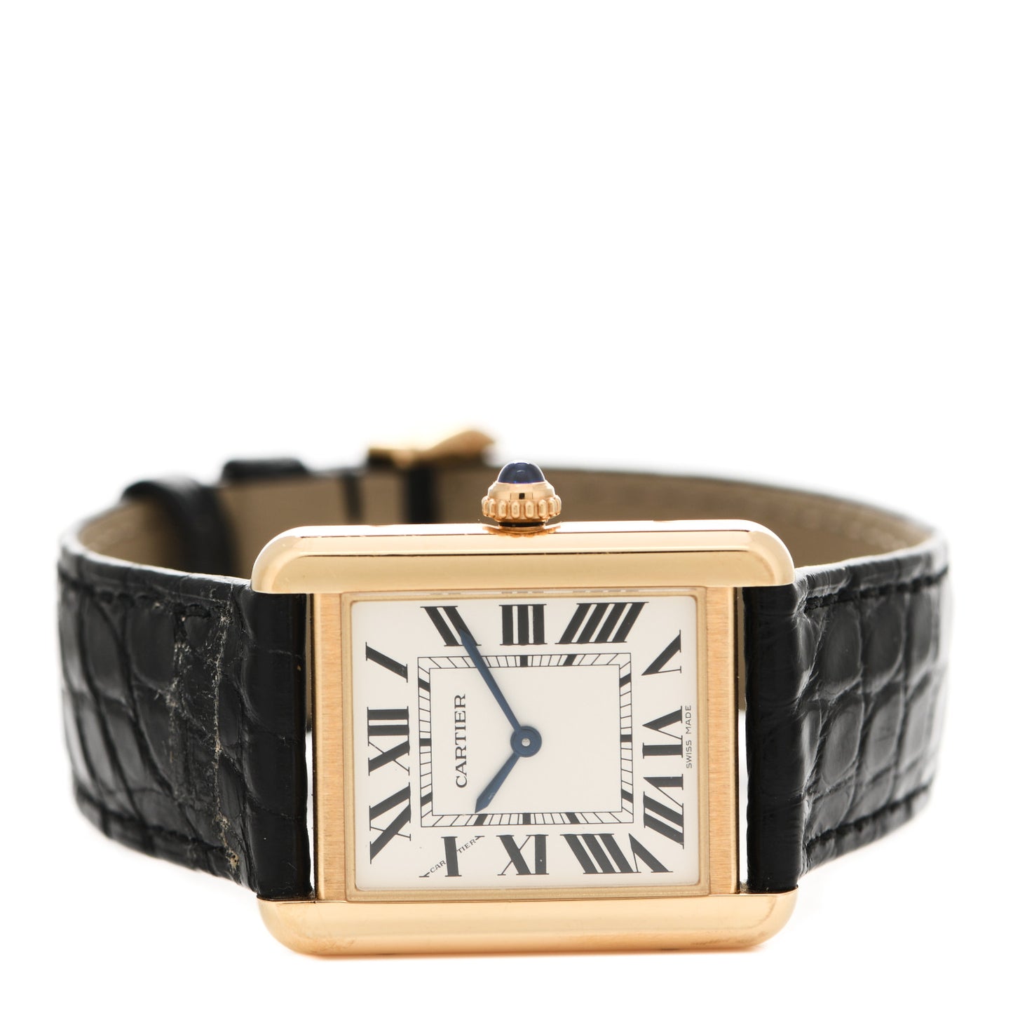 Stainless Steel 18K Yellow Gold Alligator 24mm Tank Solo Quartz Watch