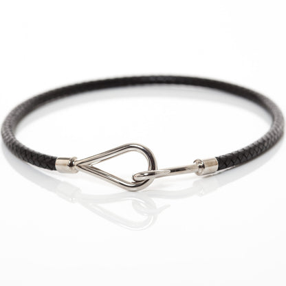 Hermes Woven Leather Jumbo Hook Choker Necklace Black 1 of 4