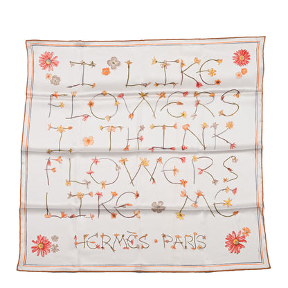 Hermes Silk I Like Flowers Scarf 90 Creme Orange Brun 1 of 5
