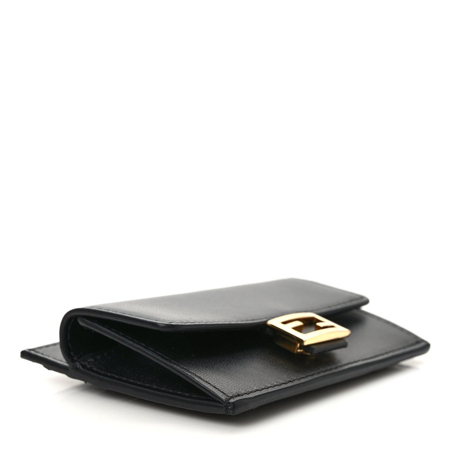 Fendi Nappa Matisse FF Diagonal Embossed Fold Over Card Holder Wallet Black 4 of 6