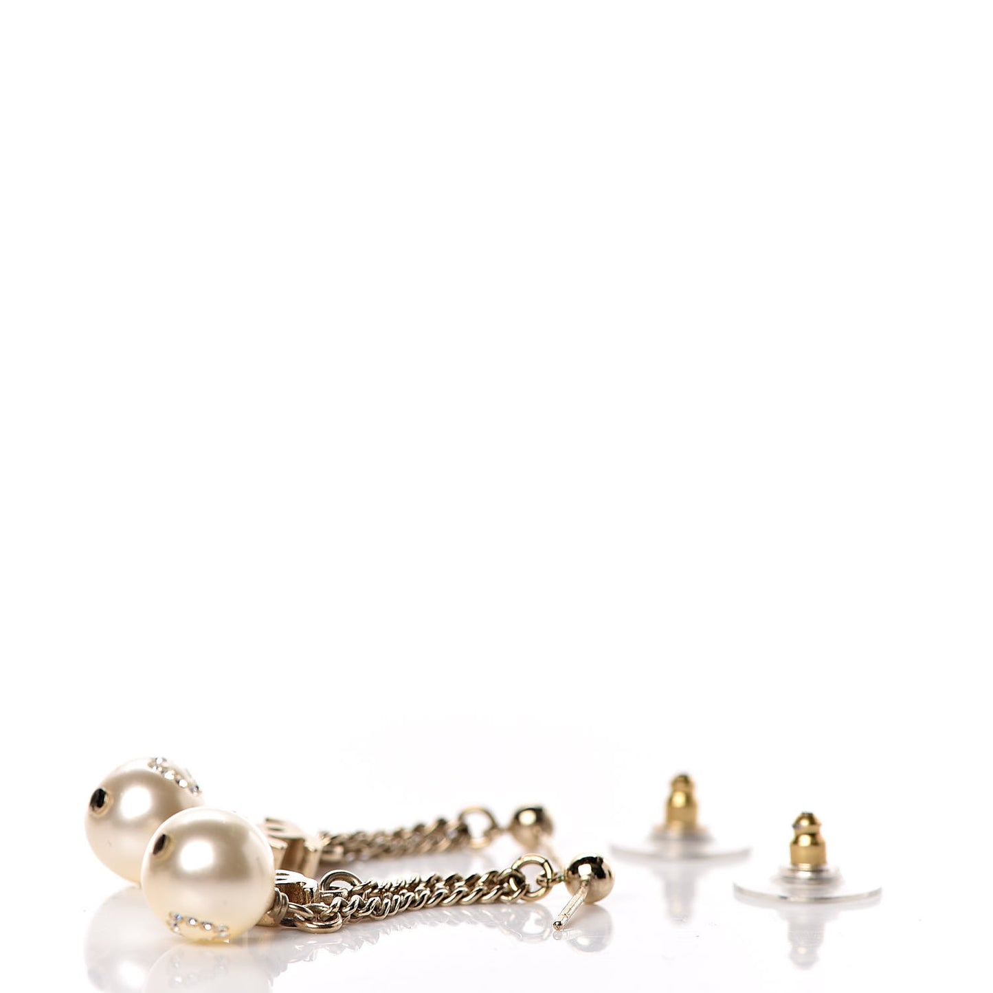 Pearl Crystal CC Drop Earrings Gold